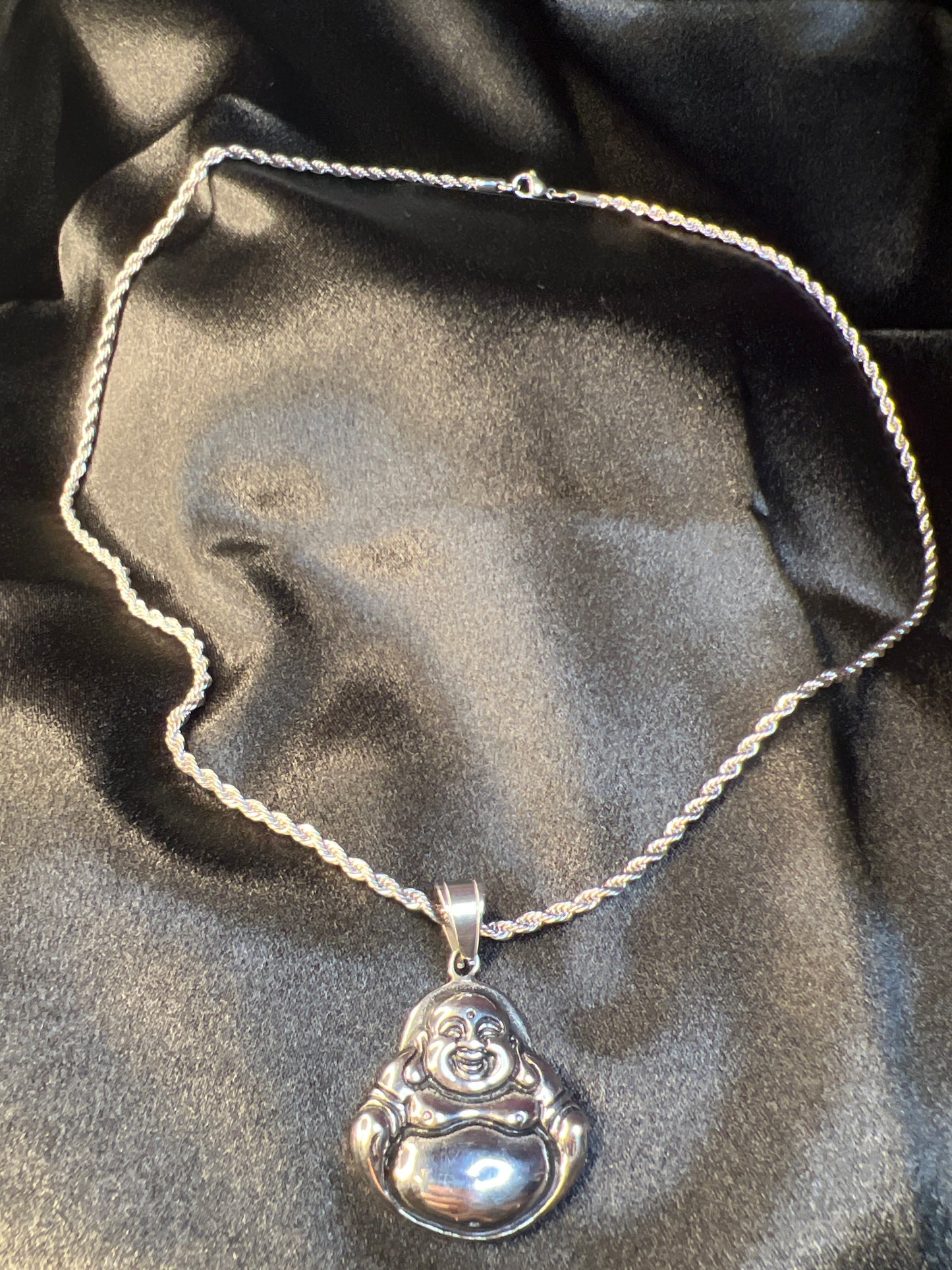 Large Silver Buddha Necklace