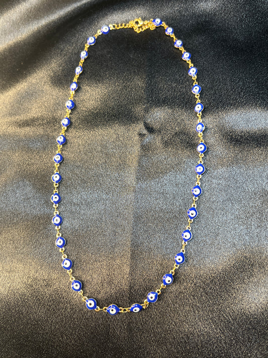 Gold Blue Evil Eye Chain Necklace