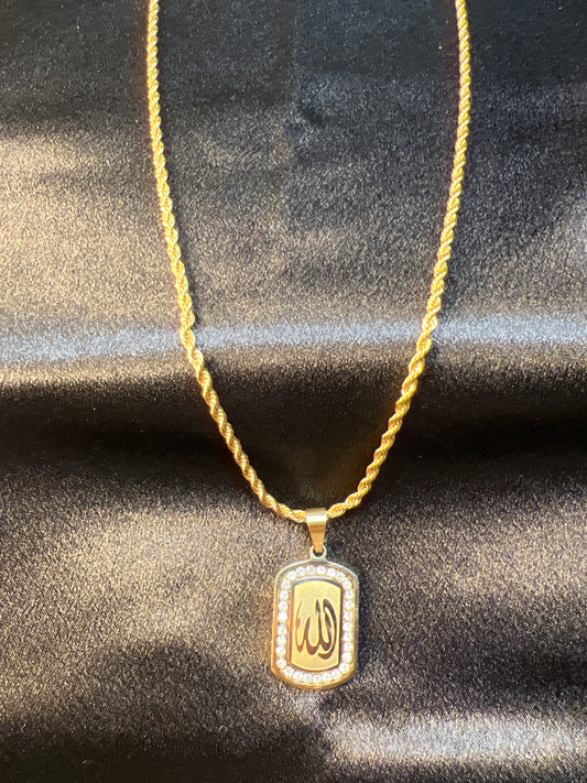 Gold Arabic Allah Square Necklace