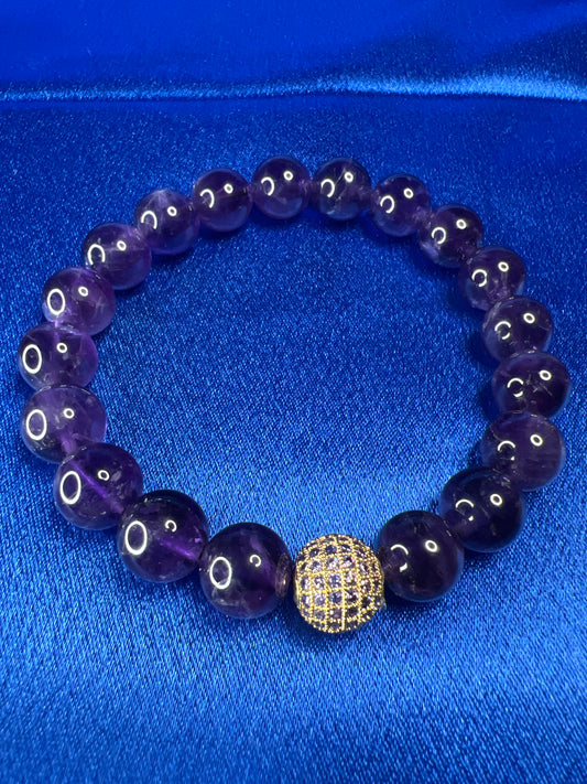 Amethyst w/Disco Charm Beaded Bracelet