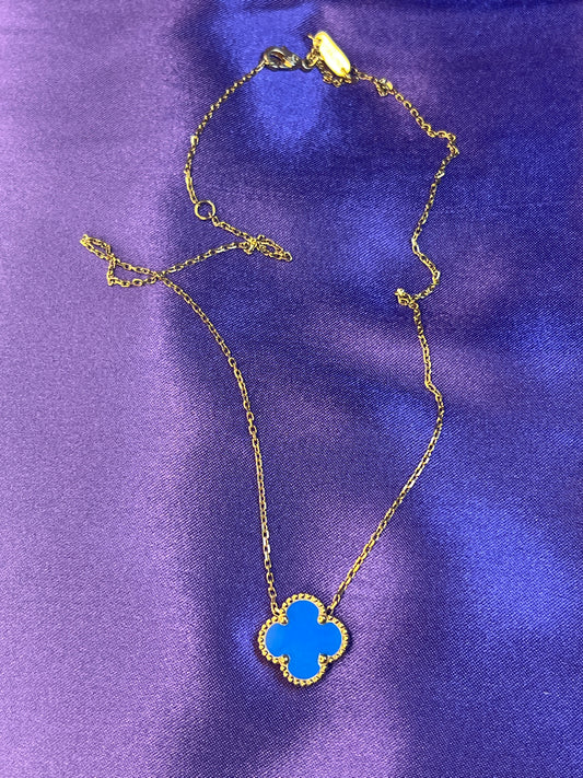 Gold Blue Clover Necklaces