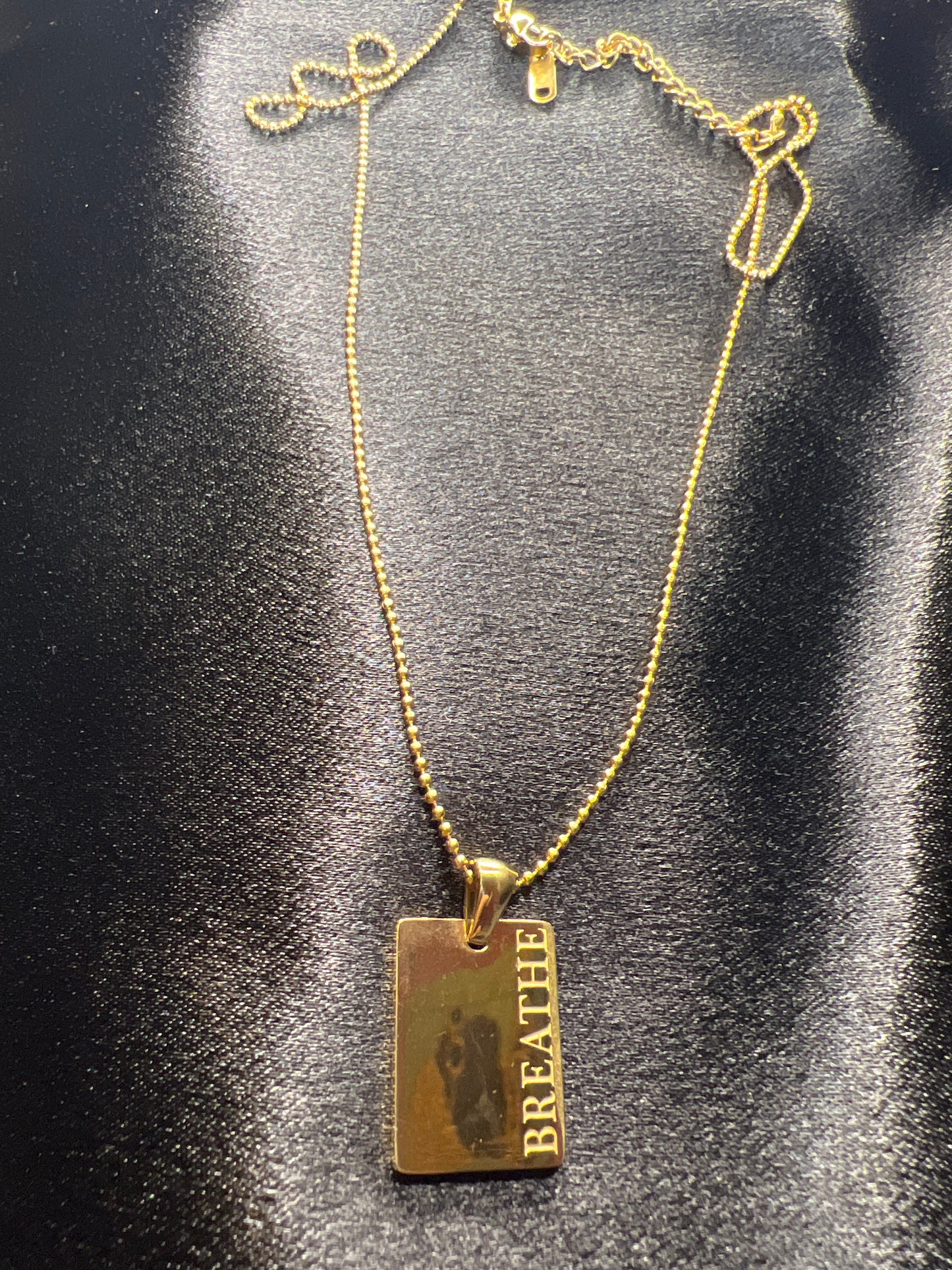 Gold Breathe Tag Necklace