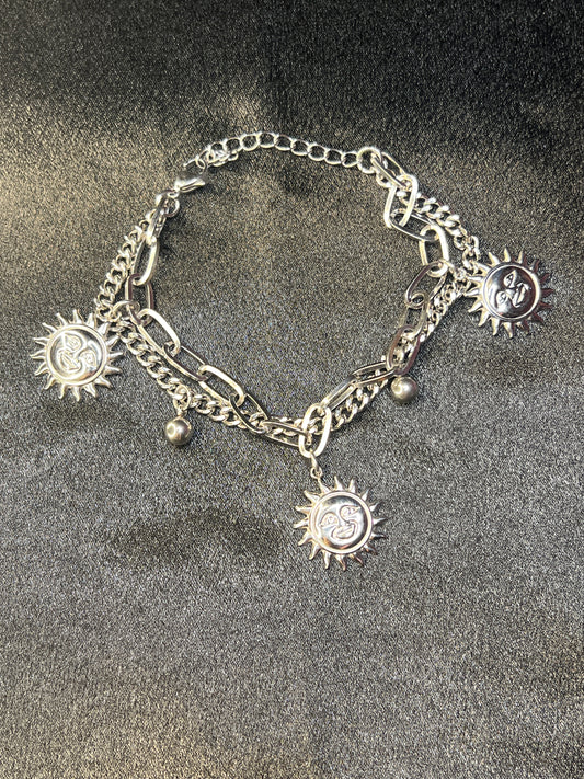 Silver Three Suns Charm Bracelet