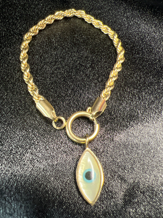 Gold Rope w/ Evil Eye Charm Bracelet