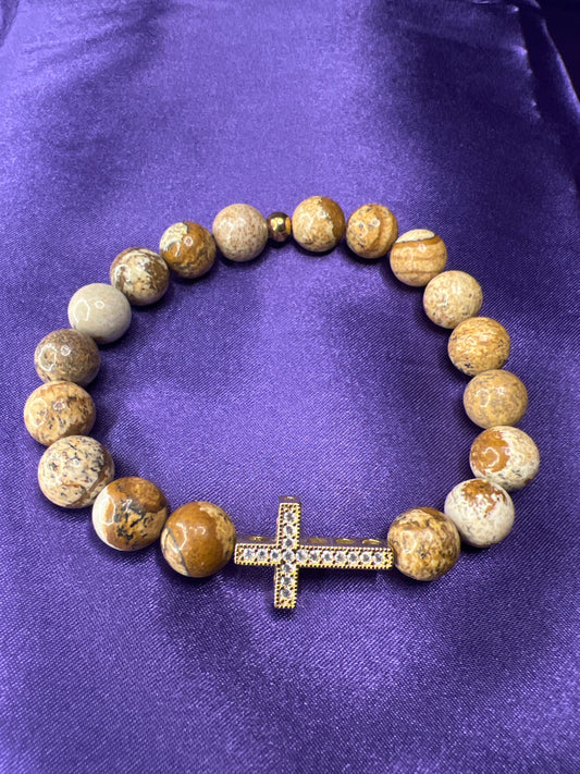 Picture Jasper w/ Cross Charm Bracelet