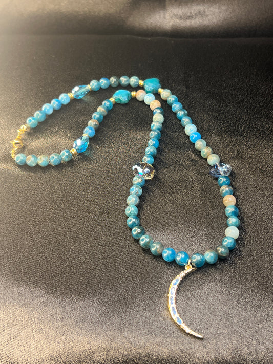 Flow Crescent Moon Blue Apatite Necklace
