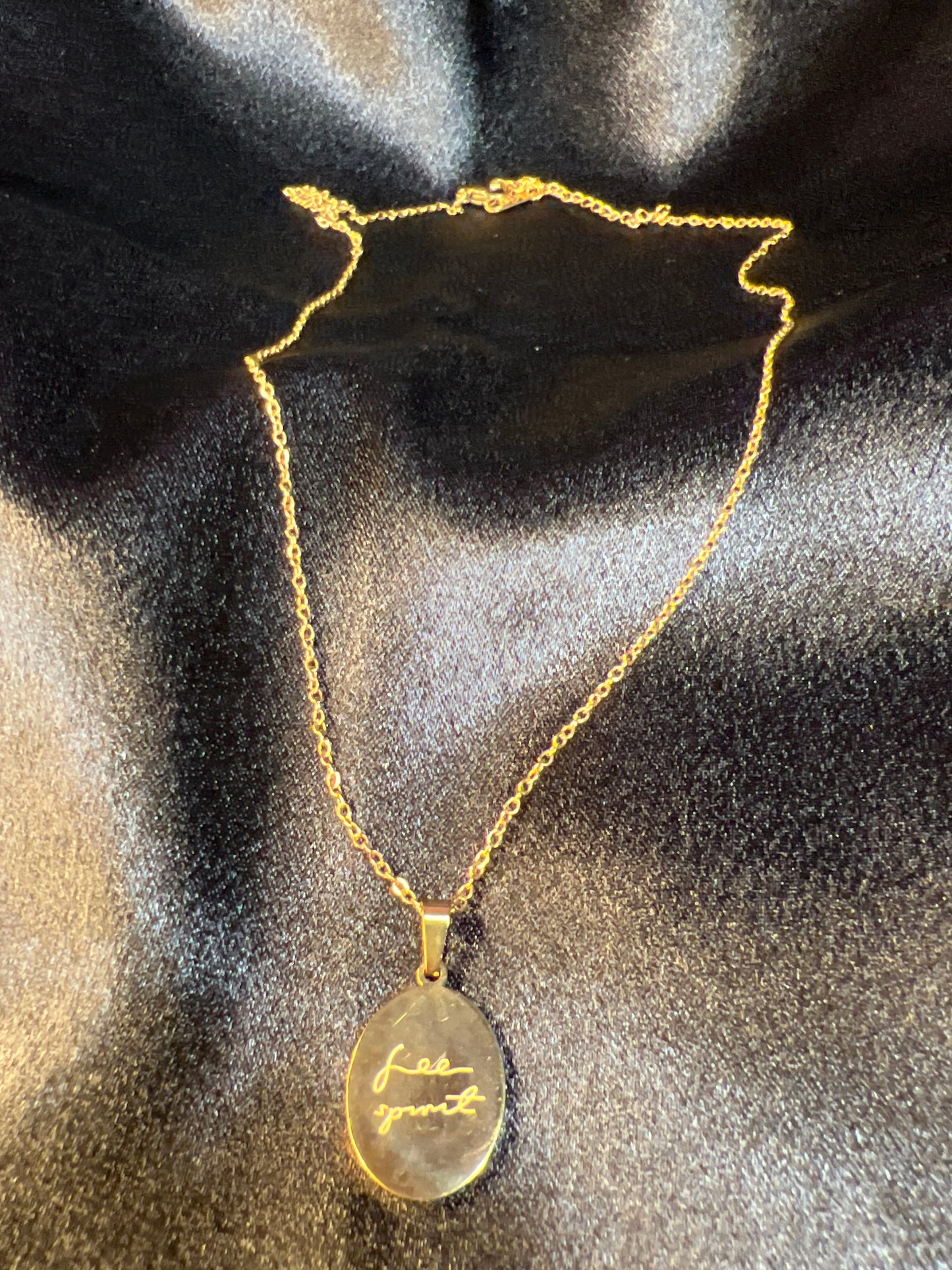 Gold Oval "Free Spirit" Engraved Necklace