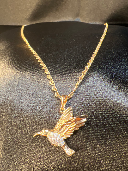 Gold Flying Hummingbird Necklace