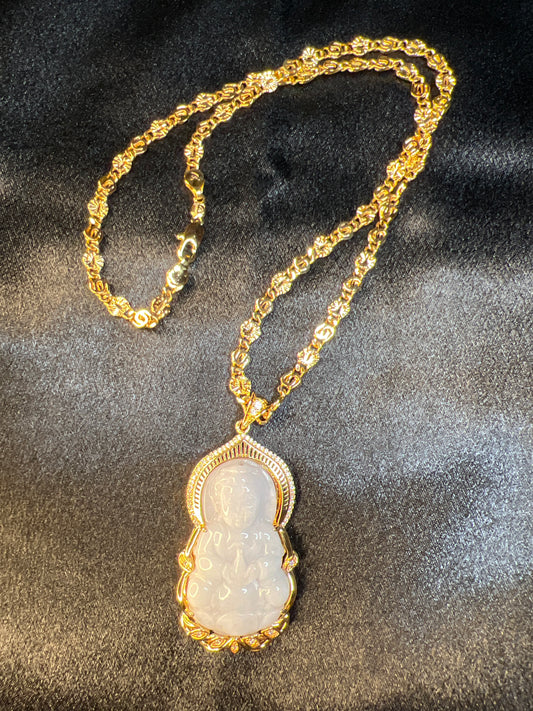 Gold Large Jade Buddha Necklace
