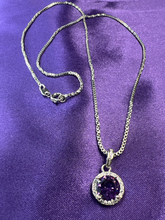 Silver Elegant Round Purple Necklace