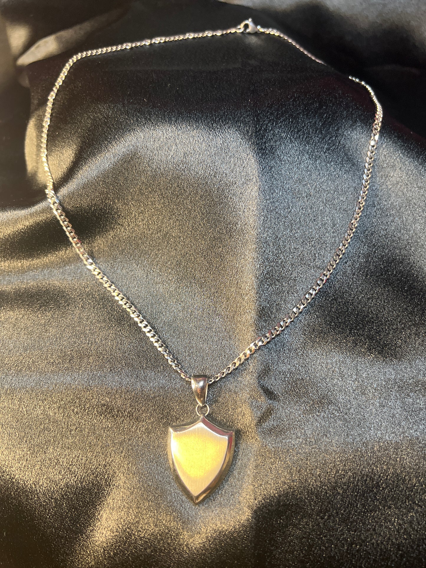 Large Silver Shield Necklace