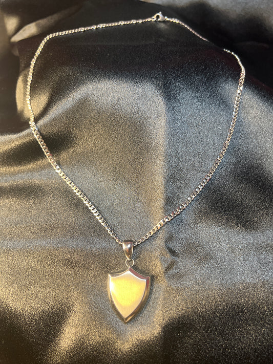 Large Silver Shield Necklace