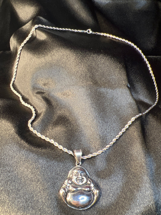 Large Silver Buddha Necklace