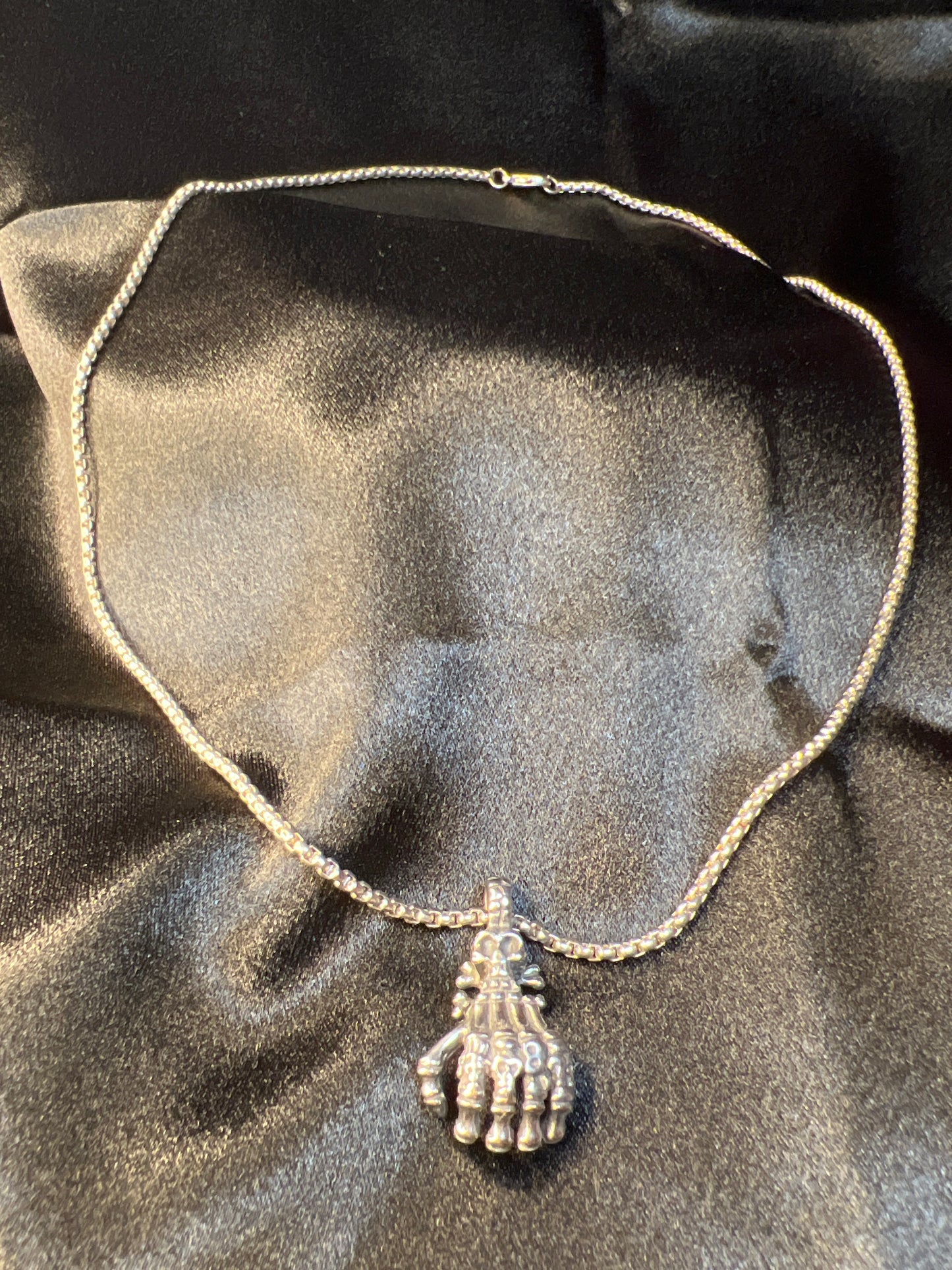 Silver Skeletal Hand Necklace