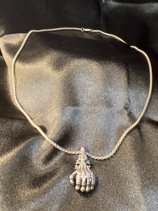 Silver Skeletal Hand Necklace