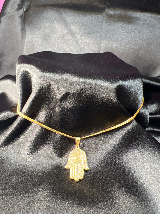 Gold Bejeweled Hamsa Necklace