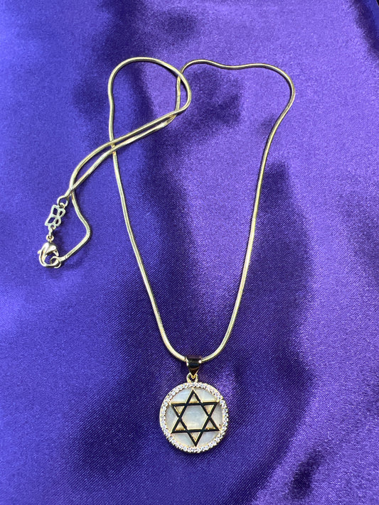 Gold Star of David Pearl Necklace